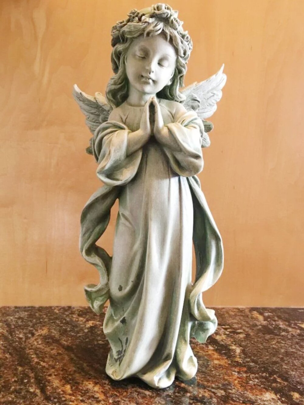 Napco Faux Stone Praying Angel Renaissance Statue | Shabby Chic Decor